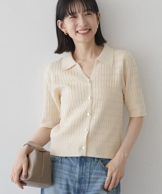 AMERICAN HOLIC 【2WAY】金ボタン衿付きケーブルプルオーバー Ivory