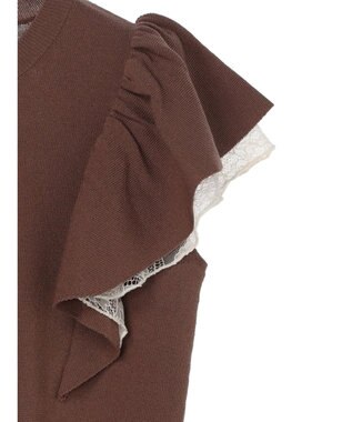 earth music&ecology レースドッキングフリルニットプルオーバー Mocha