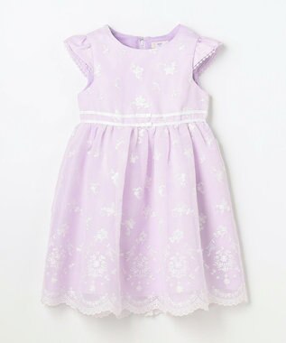 ANY KIDS 総刺繍 花柄ワンピース ラベンダー