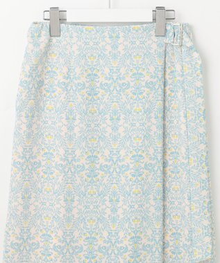 自由区 S 【洗える】ダマスクフローラルプリント スカート ライトブルー