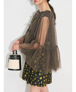 Green Parks リボンチュールデザインブラウス Khaki