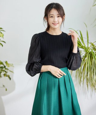 Tiaclasse 【洗える】袖ドッキングリブニットトップス ブラック