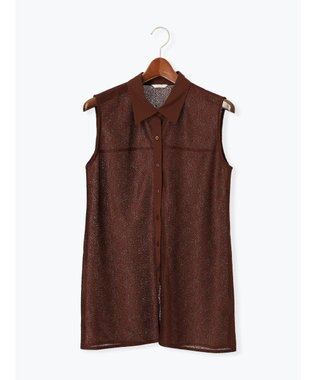 Te chichi クレープメッシュノースリーブシャツ（セットアップ可） ブラウン