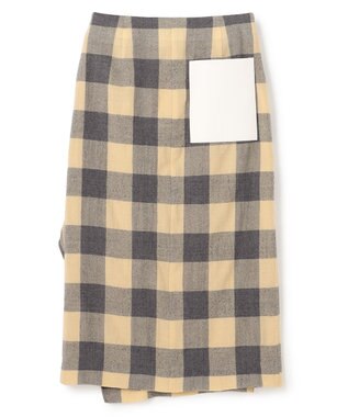 BEIGE， HOBBS / フェイクレザーポケットウールチェックラップスカート L.Mustard ×Md Gray