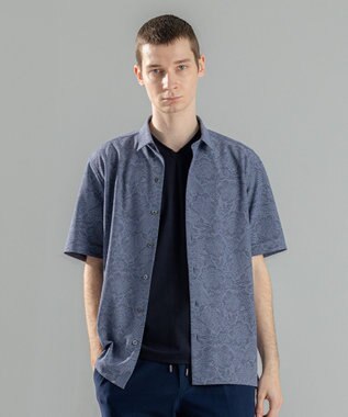 JOSEPH HOMME 新素材【洗える/通気性】ヨシタレース　レギュラーカラー半袖シャツ ネイビー系