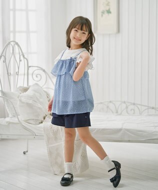 組曲 KIDS 【150-160㎝】ドットキャミ＋TシャツSET サックスブルー×オフホワイト