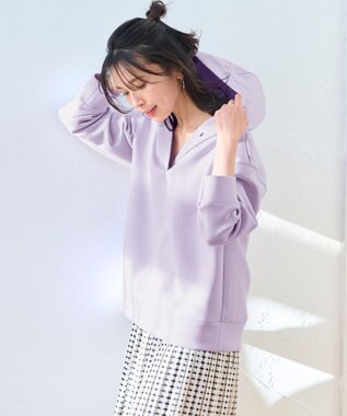 ANY 【洗える】ライトウエイト スリットネックパーカー ラベンダー