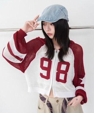 WEGO ラグランメッシュニットパーカー レッド