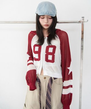 WEGO ラグランメッシュニットパーカー レッド