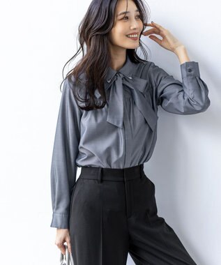 ANY SIS L ボウタイ付きビジュー シャツ シャンブレーブルー