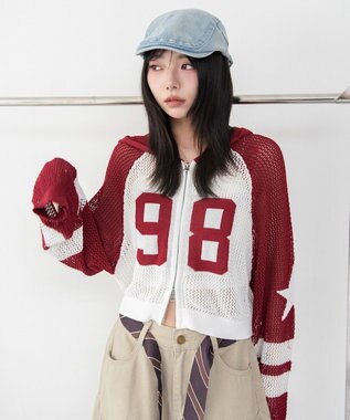 WEGO ラグランメッシュニットパーカー レッド