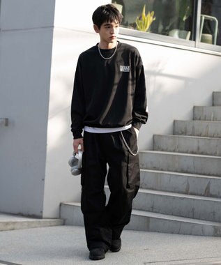 WEGO 【2点SET】アクセ付き裏シャギーグラフィックプルオーバー ブラック