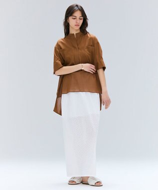 BEIGE， 【洗える・Oggi 10月号掲載】BAC / コットンビックポケットスタンドカラーシャツ Brown