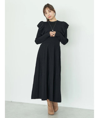 earth music&ecology ショルダーフリルニットワンピース Black