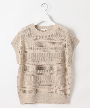 自由区 L 【洗える】レーシーリネンコットン ニット ベージュ