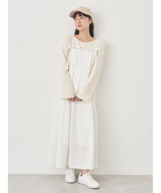 earth music&ecology 表面感肩リボンキャミワンピース Off White