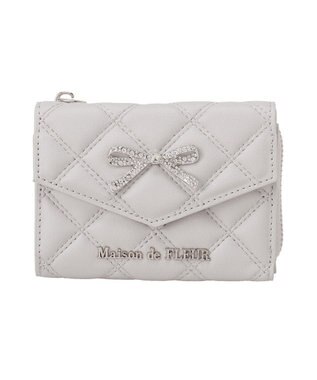 Maison de FLEUR リボンビジューキルティングウォレット Grayish Blue