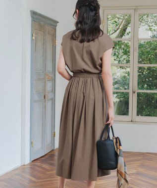 Tiaclasse 【トップス&スカートセット・洗える】ストレッチタフタセットアップ モカ