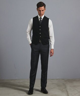 GOTAIRIKU 体温調整に【洗える/チクチクしにくい/ピリングしにくい】イタリア糸 ハイゲージ ベスト_WOOL100% ブラック系