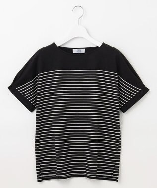 J.PRESS LADIES パネルボーダー ドルマン カットソー ブラック系1