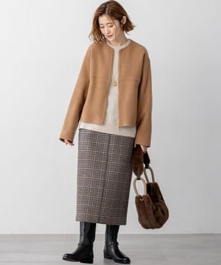 23区 L ウールライトリバー ノーカラー ショートコート キャメル系