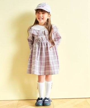 ANY KIDS チェックドッキングワンピース ピンク