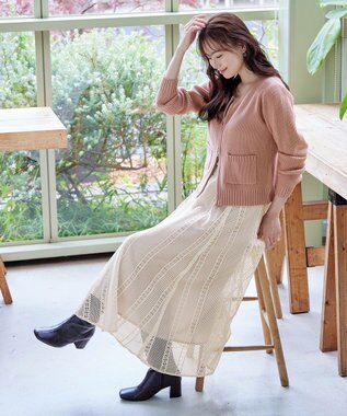 Tiaclasse L 【洗える】ダブルジップリブ編みカーディガン ピンク