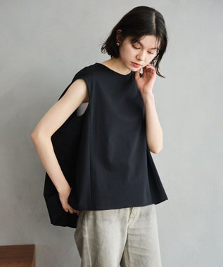 #Newans 【洗える】スクエアシルエットノースリーブカットソー ブラック