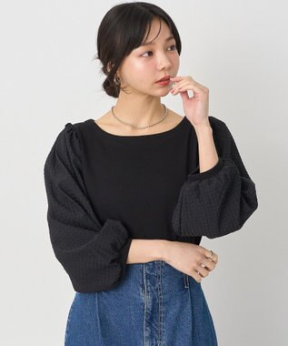 earth music&ecology シアーチェックスリーブプルオーバー Black