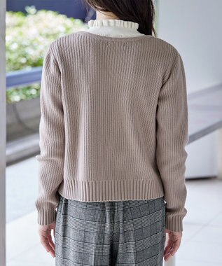 Tiaclasse L 【洗える】ダブルジップリブ編みカーディガン グレージュ