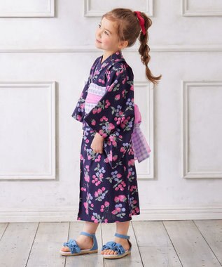 ANY KIDS ロング丈 浴衣 セット ネイビー×イチゴ