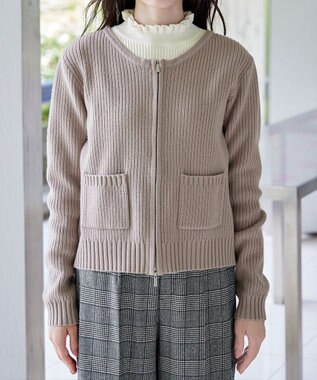 Tiaclasse L 【洗える】ダブルジップリブ編みカーディガン グレージュ