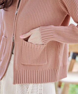 Tiaclasse L 【洗える】ダブルジップリブ編みカーディガン ピンク