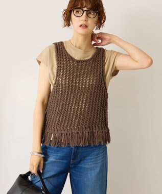 AMERICAN HOLIC 【前後2WAY】フリンジショートベスト Charcoal Gray