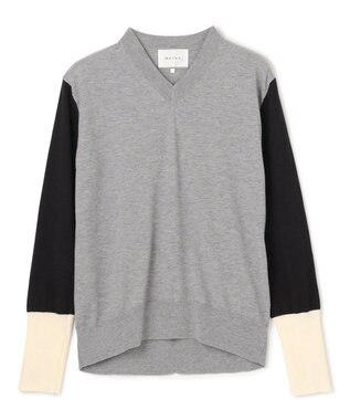 BEIGE， 【洗える】BURNET / カラーミックスVネックトップス Grey×Bｌack×Ecru
