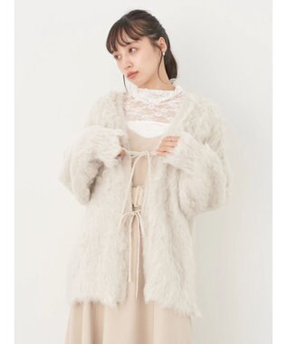 earth music&ecology 起毛リボンニットカーディガン Ecru