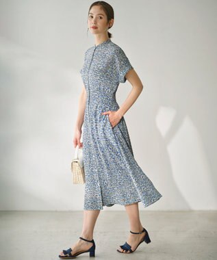 組曲 L フラワーレイヤープリント ワンピース ブルー系5