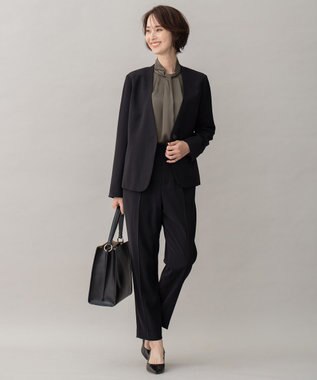 自由区 【XSサイズ～/洗える】ダブルフェイススーティング テーパードパンツ ミッドナイト