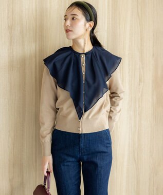 組曲 【洗える・6色展開】Elenaベーシックニット カーディガン キャメル系