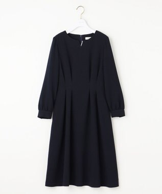 ANY SIS 【洗える】パール調ラインフレア ワンピース ネイビー