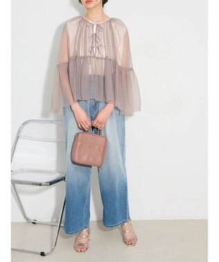 Green Parks リボンチュールデザインブラウス Pink Beige