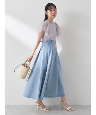 earth music&ecology 袖レースリブニットプルオーバー Lavender