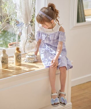 ANY KIDS チェック柄 ショート パンツ ラベンダー系チェック