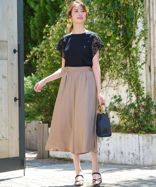 ANY SIS S 袖モチーフレース カットソー ブラック