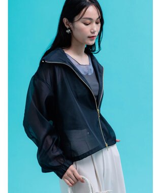 Te chichi ショートシアーフーディーブルゾン ネイビー