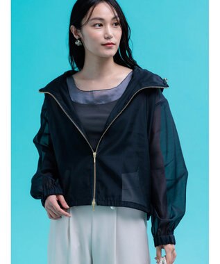 Te chichi ショートシアーフーディーブルゾン ネイビー