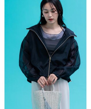 Te chichi ショートシアーフーディーブルゾン ネイビー