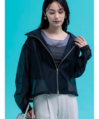 Te chichi ショートシアーフーディーブルゾン ネイビー