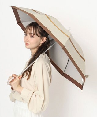 MOONBAT FURLA 晴雨兼用日傘 長傘 シャンブレー切継 ／遮光 遮熱 UV ブラウン