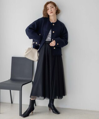 23区 【洗える】ソフトチュール スカート ブラック系